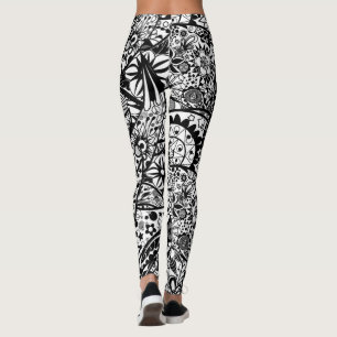 Leggings Floral de primavera en las piernas blancas negras