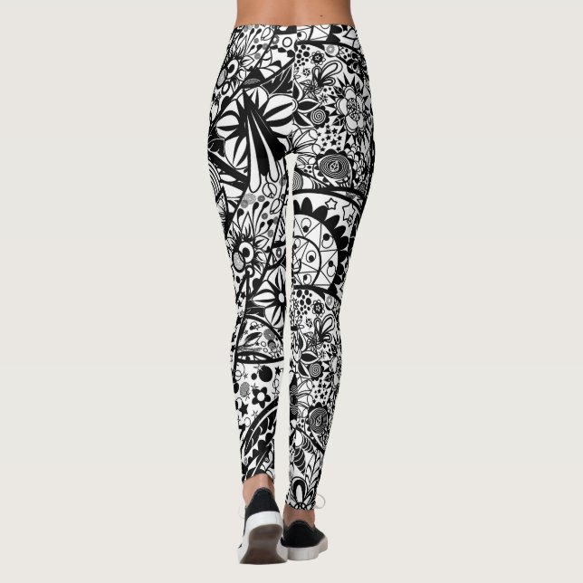 Leggings Floral de primavera en las piernas blancas negras (Reverso)