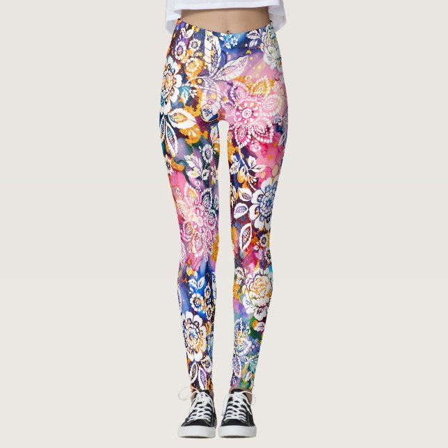 Leggings Floral de primavera estilizada y colorida (Anverso)