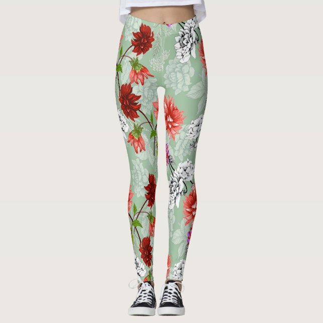 Leggings Floral de primavera verde: mano dibujada (Anverso)