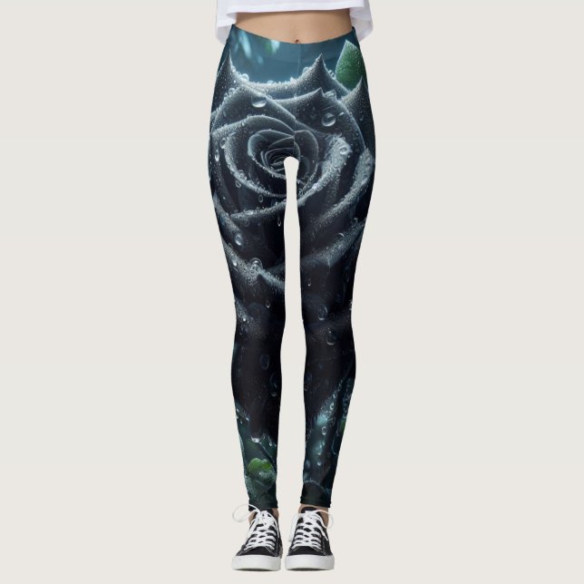 Leggings Floral de Rosa negro (Anverso)