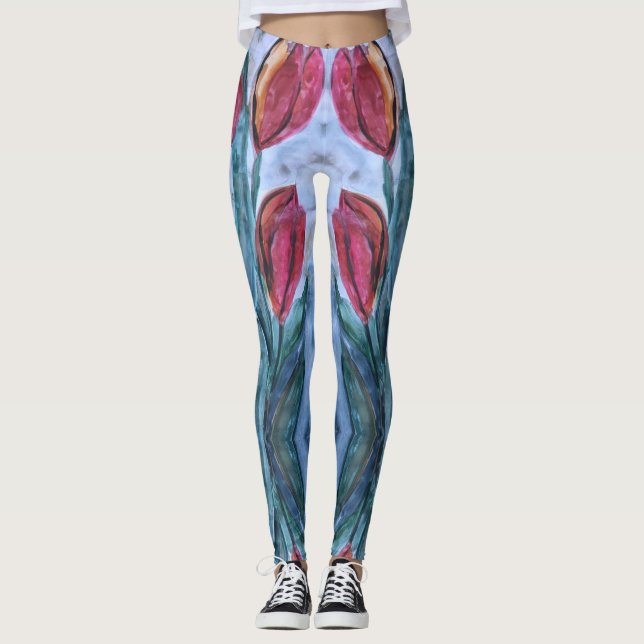 Leggings Floral de tulipán rojo (Anverso)
