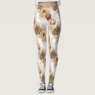 Leggings Floral del Suroeste Crema Marrón Occidental