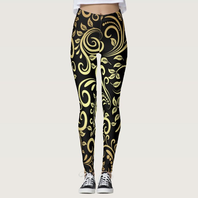Leggings floral dorada (Anverso)