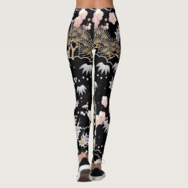 Leggings Floral elegante de cerezo rosa negro