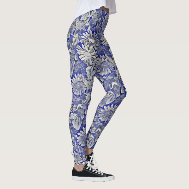 Leggings Floral enrrollado en polainas azules y grises (Derecha)