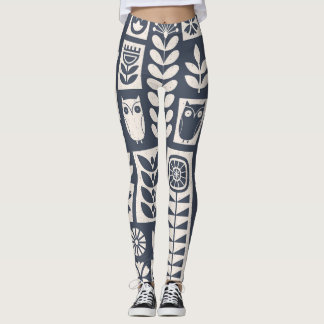 Leggings Floral escandinava: blanco, azul, Minimalista.