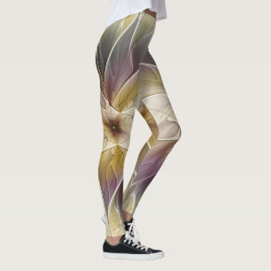 Leggings Floral Fantasía Oro berenjena Resumen Arte Fractal