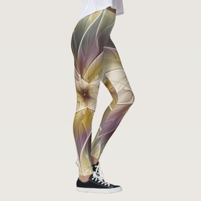 Leggings Floral Fantasía Oro berenjena Resumen Arte Fractal (Derecha)