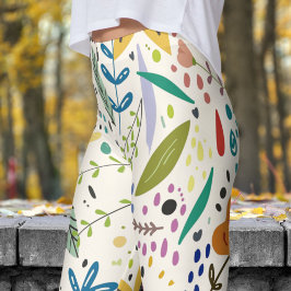 Leggings Floral fantástica sobre la impresión de blanco flo