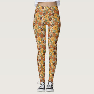 Leggings floral/ flor de estilo vintage de los 70