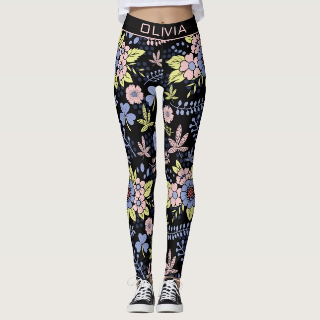 Leggings Floral floral de flores sin fisuras con nombre (Anverso)