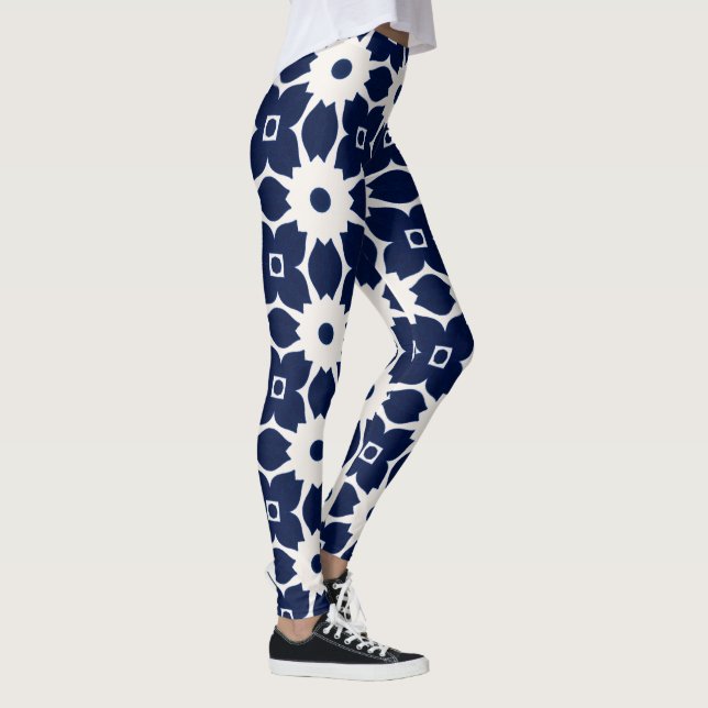 Leggings Floral geométrica azul y blanca de la marina (Derecha)