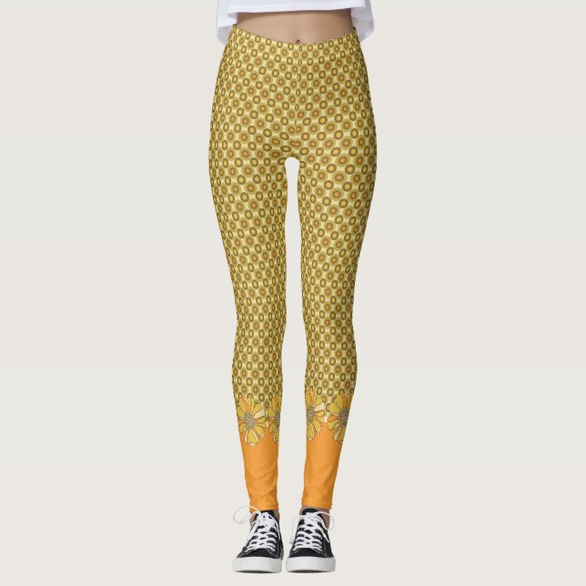 Leggings Floral geométrica retro Naranja (Anverso)