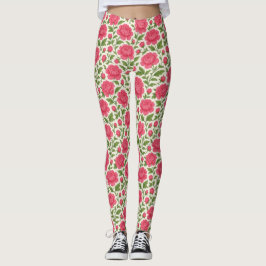 Leggings Floral Girly Lush Peonies Rosa