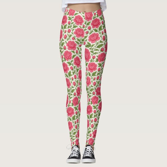 Leggings Floral Girly Lush Peonies Rosa (Anverso)