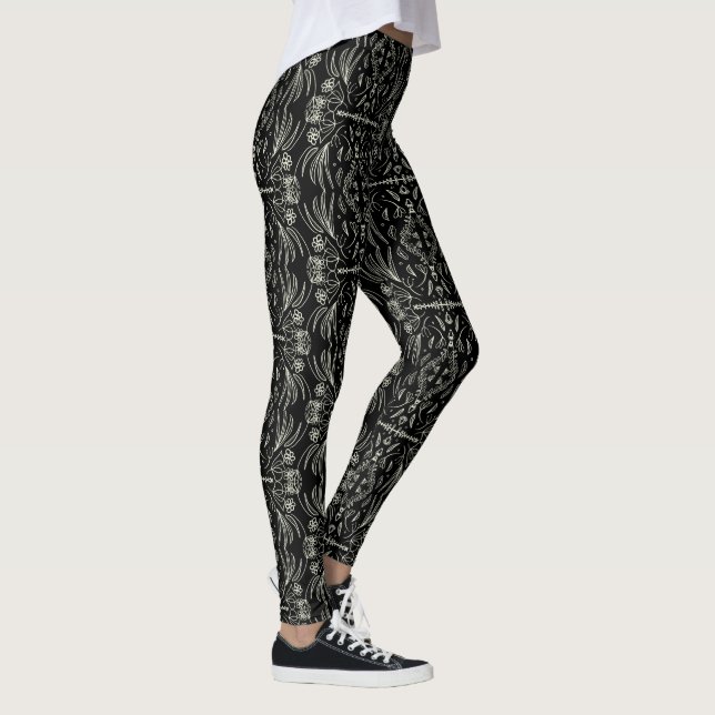 Leggings Floral Henna Mandala Piernas del patrón negro (Derecha)