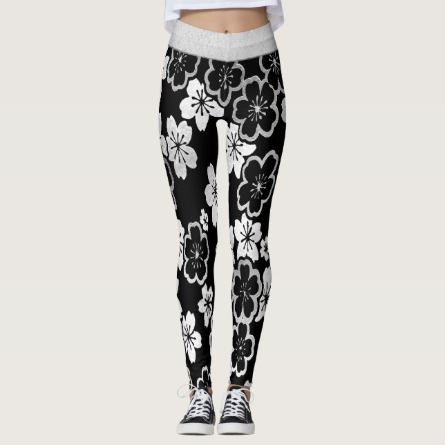 Leggings Floral japonés monocromático (Anverso)