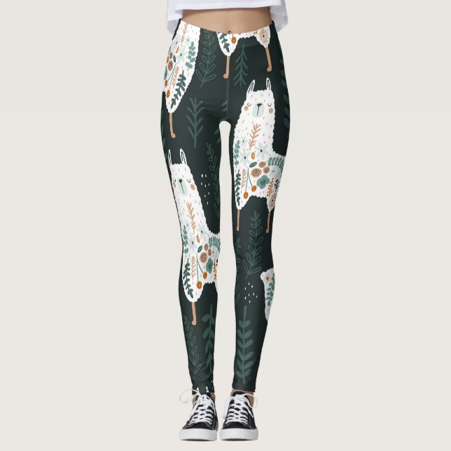 Leggings Floral Llamas Cute Textura de cosecha (Anverso)
