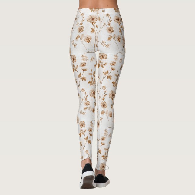 Leggings Floral marrón crema romántico (Reverso)