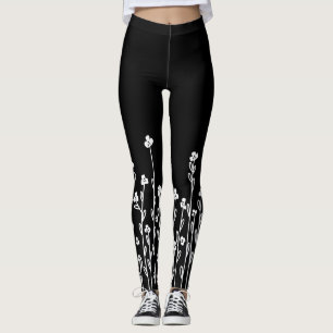 Leggings Floral minimalista elegante en blanco y negro gara