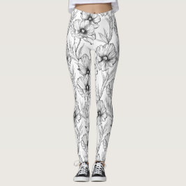 Leggings Floral moderna en blanco y negro