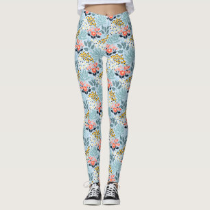 Leggings Floral moderna sobre azul