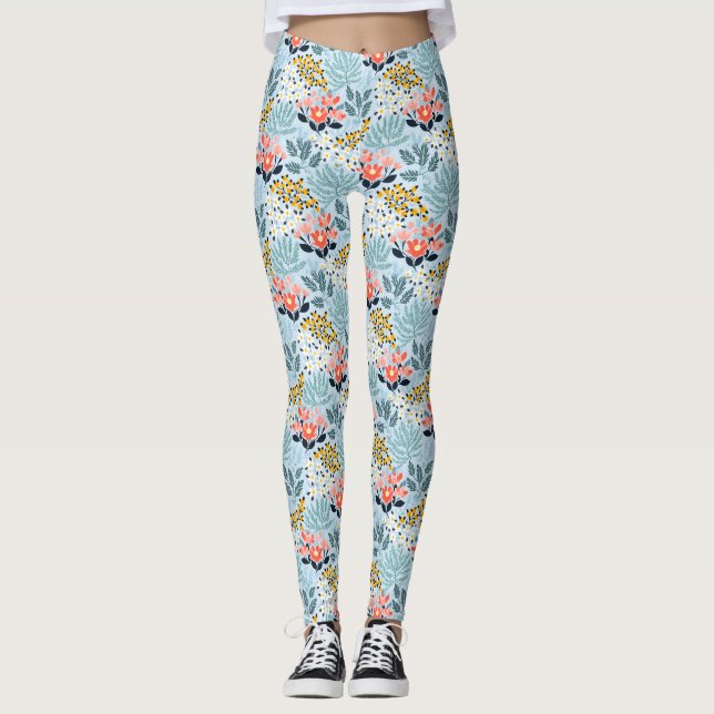 Leggings Floral moderna sobre azul (Anverso)