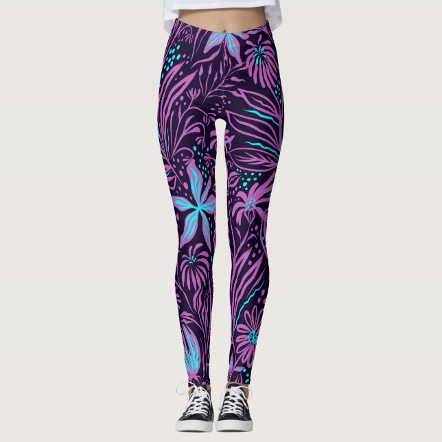 Leggings Floral negra y púrpura (Anverso)