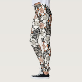 Leggings Floral negra y roja japonesa