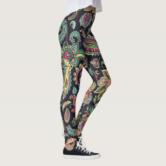 Leggings Floral Negro Paisley