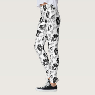 Leggings Floral, negro y blanco
