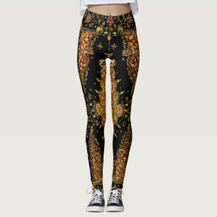 Leggings Floral Negro y Dorado Caído