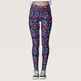 Leggings Floral oscura gótica con botones Imprimir