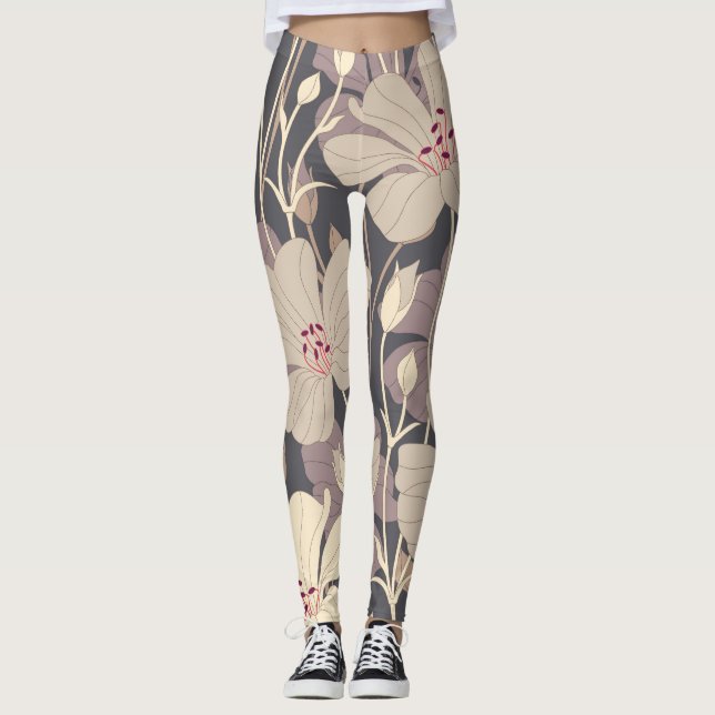 Leggings Floral oscuro retro: patrón sin foco (Anverso)