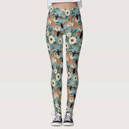 Leggings Floral Patchwork Halloween Bats & Flowers