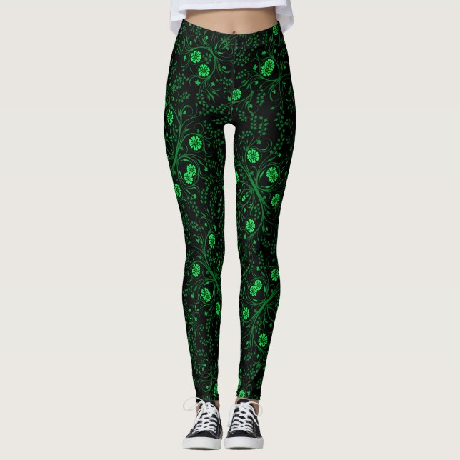 Leggings Floral pattern.01.FR.Green Black BG (Anverso)