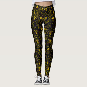 Leggings Floral pattern.03.FR.Yellowx4 Black BG