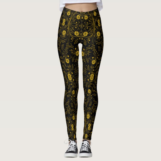 Leggings Floral pattern.03.FR.Yellowx4 Black BG (Anverso)