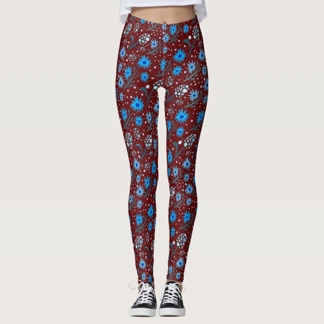 Leggings Floral pattern.04.FR.Bluex4 DRed BG (Anverso)