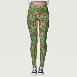Leggings Floral pattern on a dark green background 