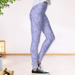 Leggings Floral Periwinkle Blue Purple