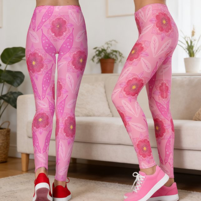 Leggings Floral Pintado a Mano Rosa (Bright blooms and leaves dancing down your legs. A hand‑drawn style that’s all about originality.)