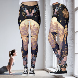 Leggings Floral Purple rosa mariposa amarilla yoga