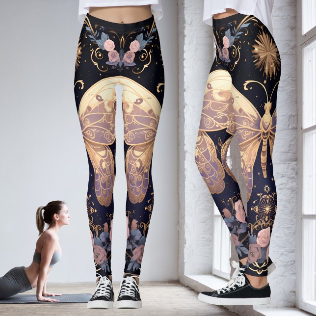 Leggings Floral Purple rosa mariposa amarilla yoga (Floral Purple Pink Yellow Butterfly Yoga  Leggings)