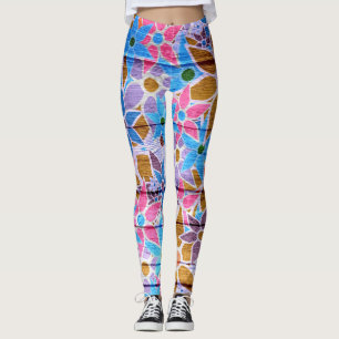 Leggings Floral púrpura rosa azul #2