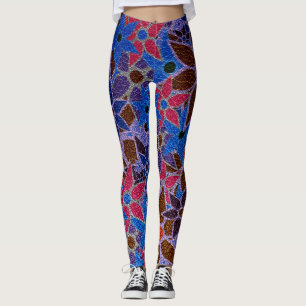 Leggings Floral púrpura rosa azul #4