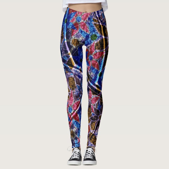 Leggings Floral púrpura rosa azul #5 (Anverso)