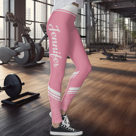 Leggings Floral rayado moderno giratorio rosa con nombre