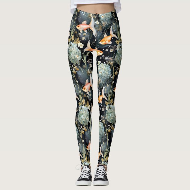 Leggings Floral: Resplandor de pez dorado (Anverso)